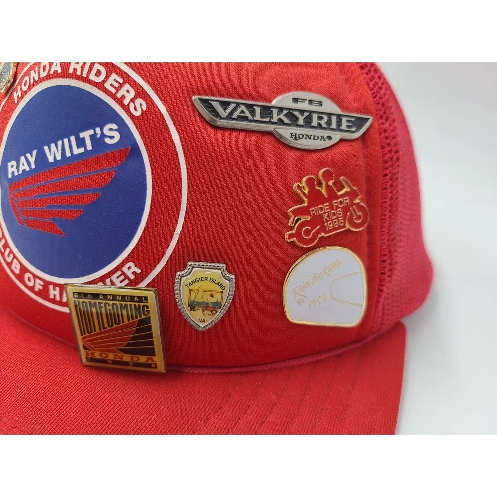 Vtg Honda Riders Ray Wilts Club of Hanover Mesh Snapback Hat Cap w/ Lapel Pins‎